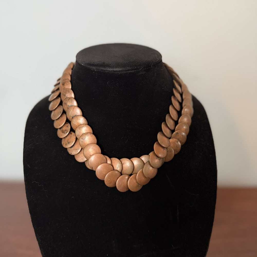 Designed By Paula Vintage 2 Strand Copper Tone Disk Necklace 17"